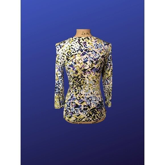 𝅺cable & GAUGE Fitted Pullover Top, Blue/White/Black/Purple print, NWOT, Size S - Picture 2 of 9